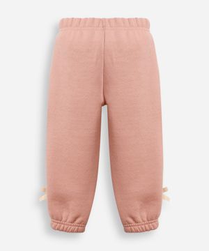 calça jogger infantil de moletom com laços rosa