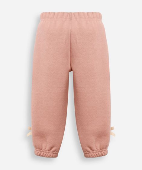 calça jogger infantil de moletom com laços rosa