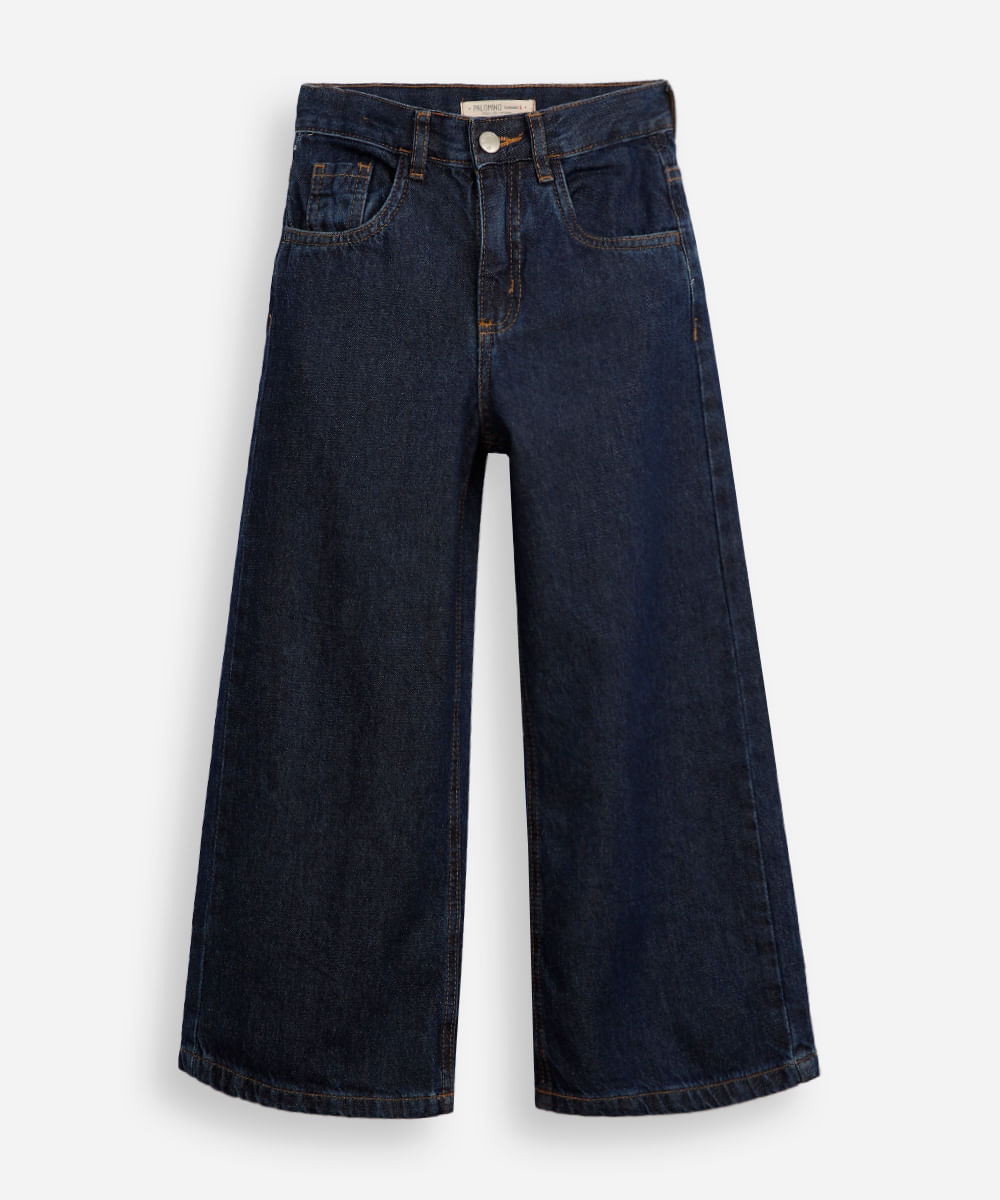 Calça wide leg infantil jeans azul