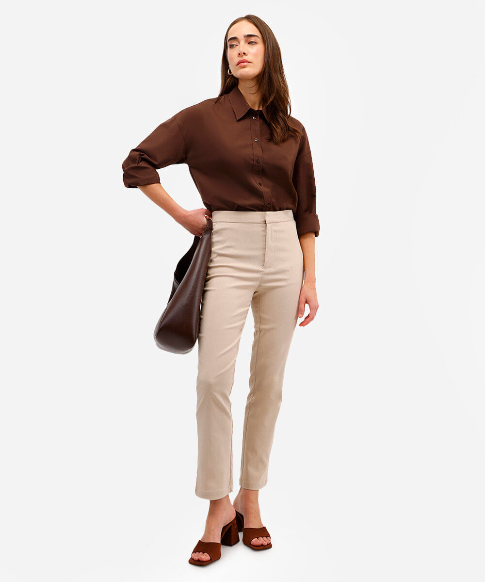 calça skinny feminina cós elástico bege