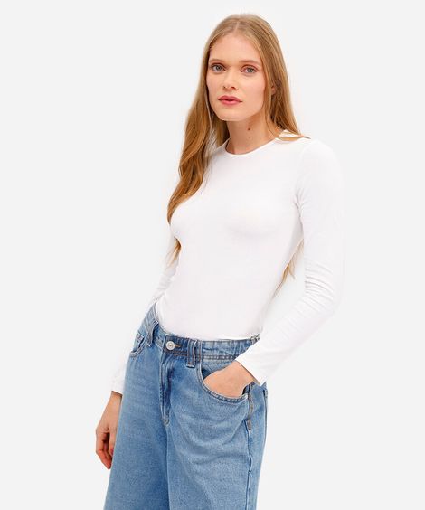 blusa básica feminina de algodão manga longa off white