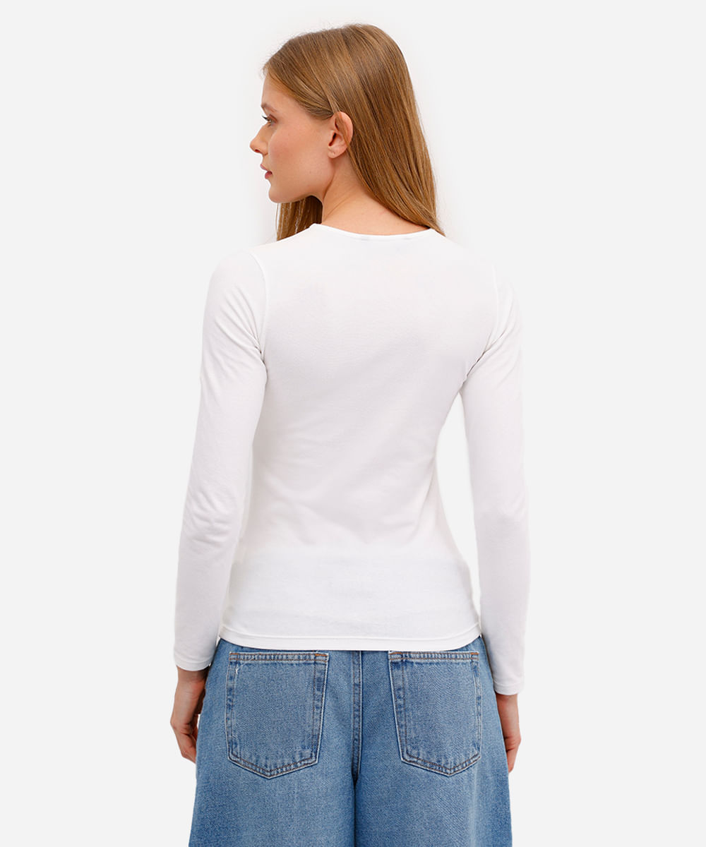 blusa básica feminina de algodão manga longa off white