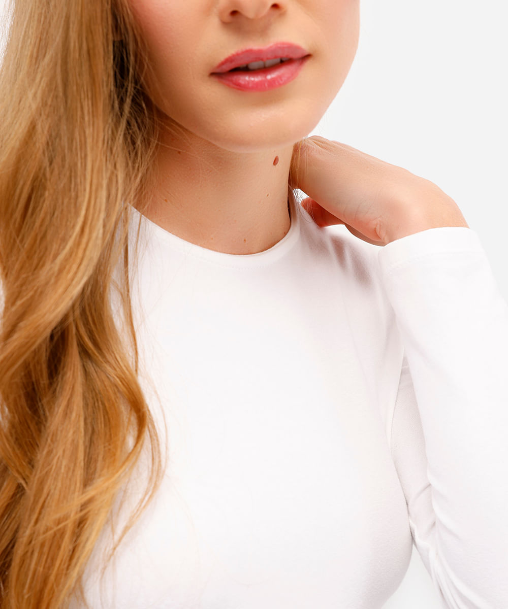 blusa básica feminina de algodão manga longa off white