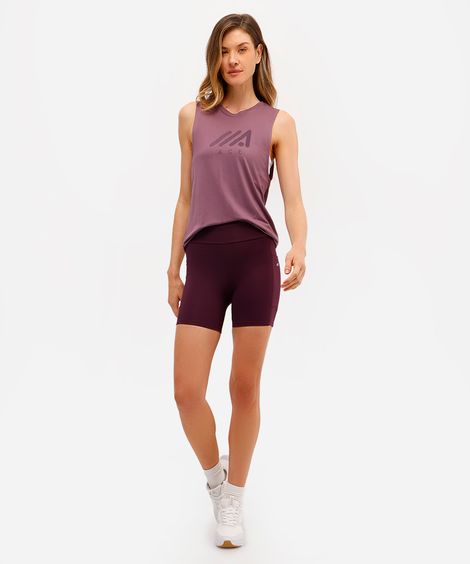 bermuda esportiva cós largo com bolso lateral roxa
