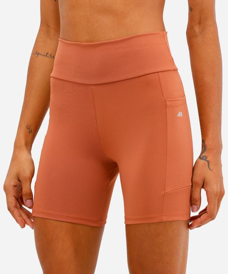 bermuda esportiva cós largo com bolso lateral marrom