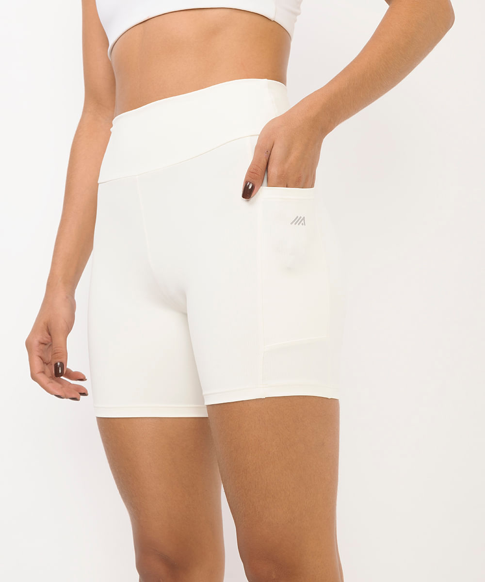 bermuda esportiva cós largo com bolso lateral cinza