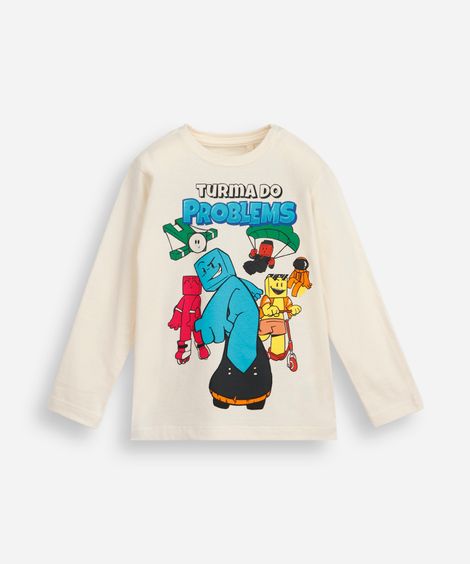 camiseta infantil de algodão turma do problems bege