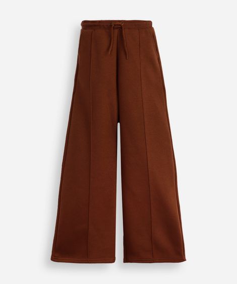 calça wide leg juvenil de moletom com nervura marrom