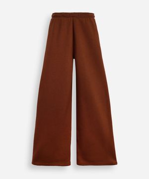 calça wide leg juvenil de moletom com nervura marrom