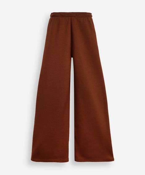 calça wide leg juvenil de moletom com nervura marrom