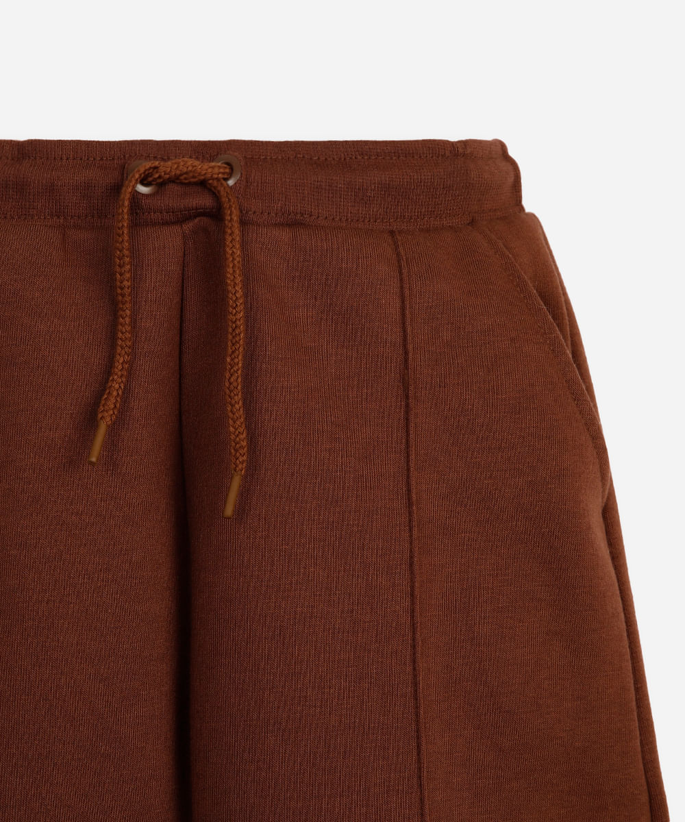 calça wide leg juvenil de moletom com nervura marrom