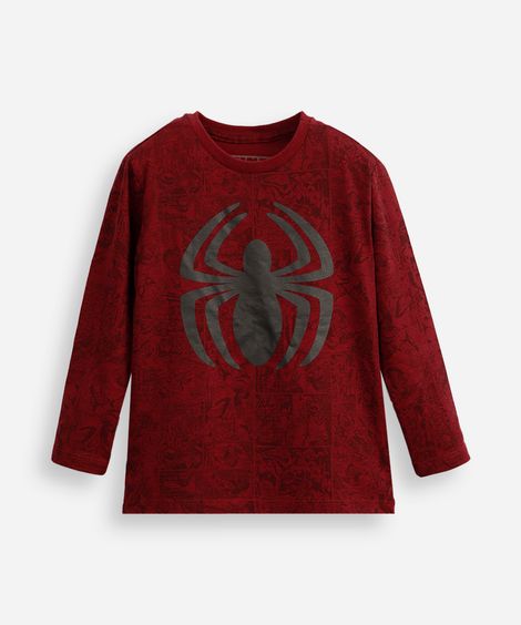 camiseta infantil manga longa homem aranha vermelha