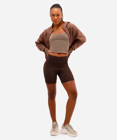 bermuda esportiva cós largo com bolso lateral marrom