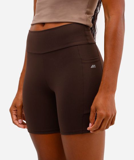 bermuda esportiva cós largo com bolso lateral marrom