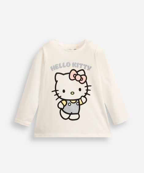 camiseta infantil de algodão hello kitty com glitter off white