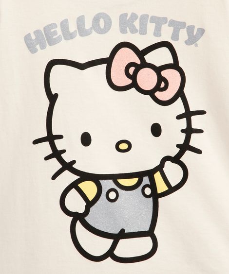 camiseta infantil de algodão hello kitty com glitter off white