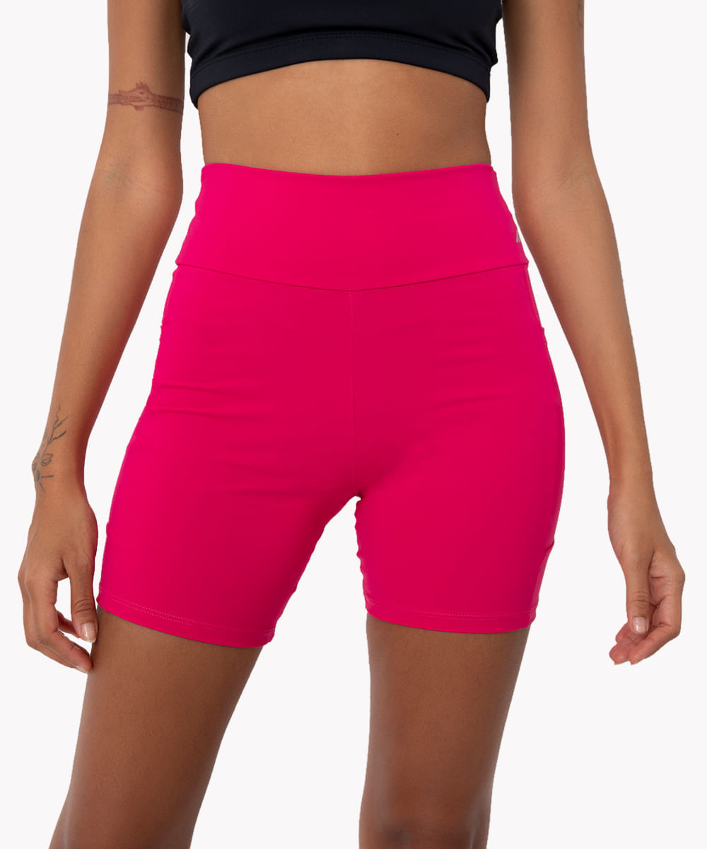 bermuda esportiva cós largo com bolso lateral rosa