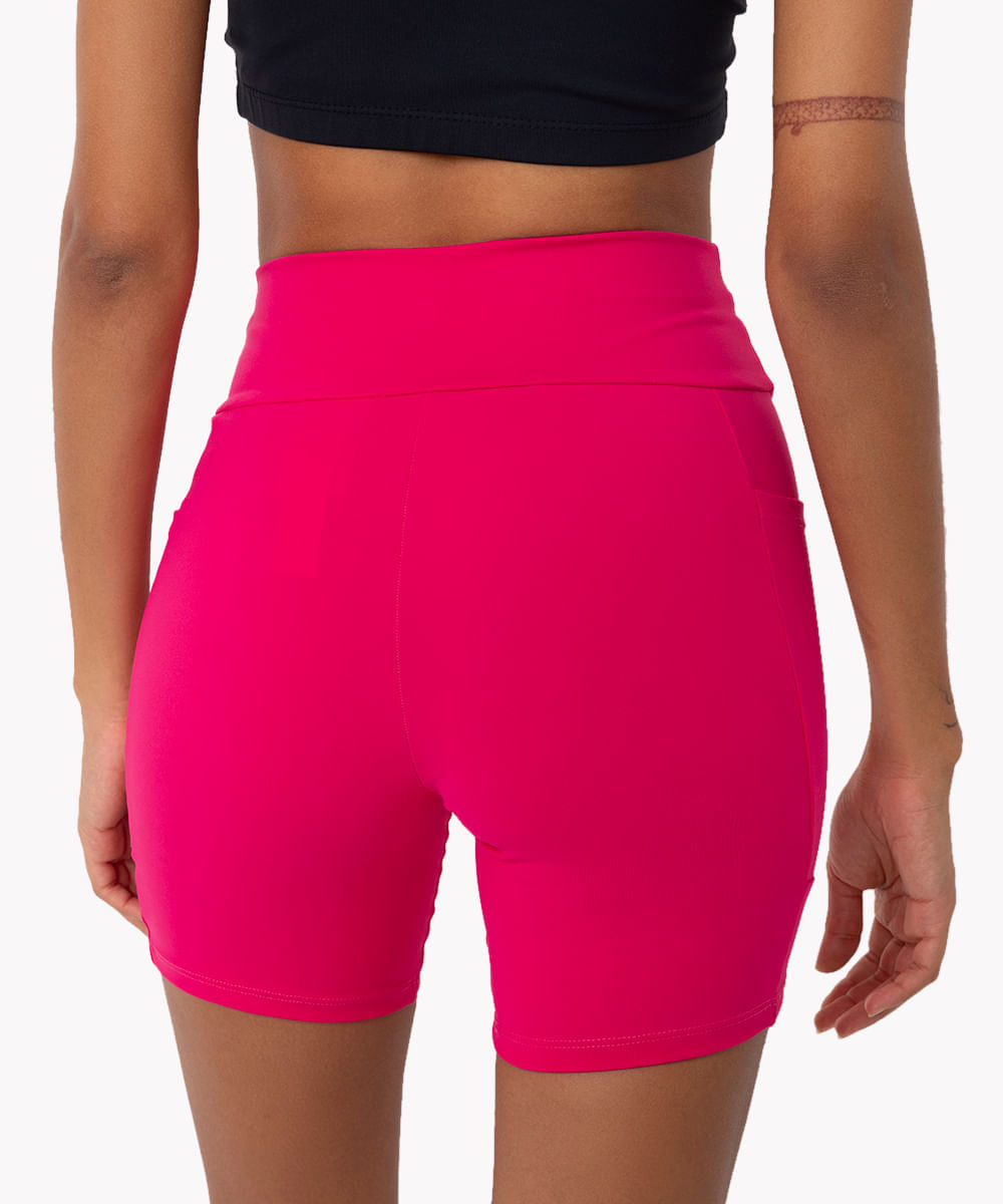 bermuda esportiva cós largo com bolso lateral rosa