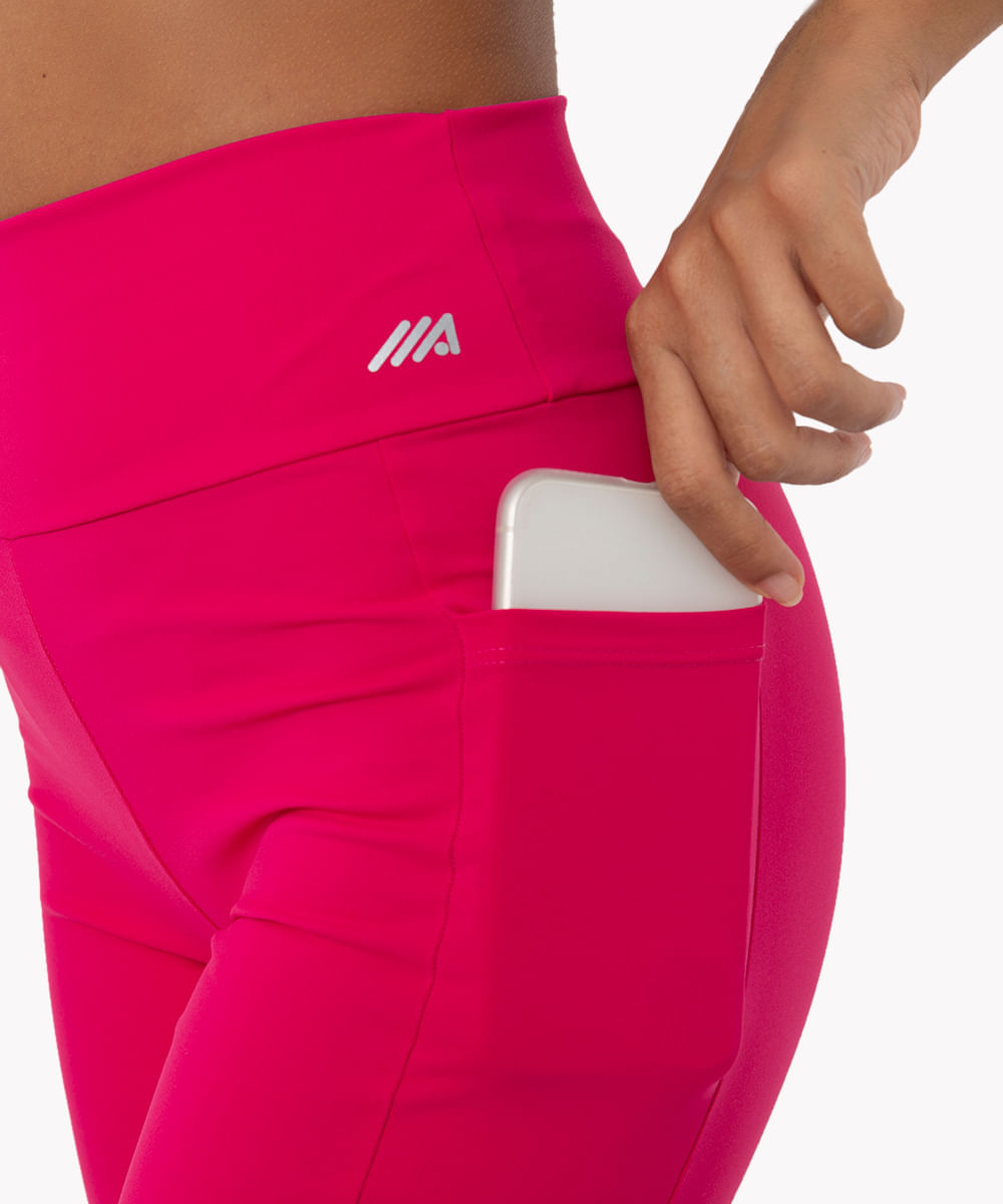bermuda esportiva cós largo com bolso lateral rosa