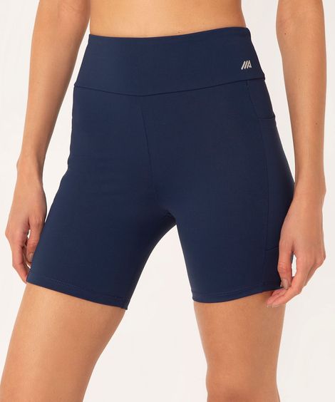 bermuda esportiva cós largo com bolso lateral azul