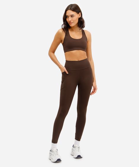 calça legging esportiva ace com bolso marrom