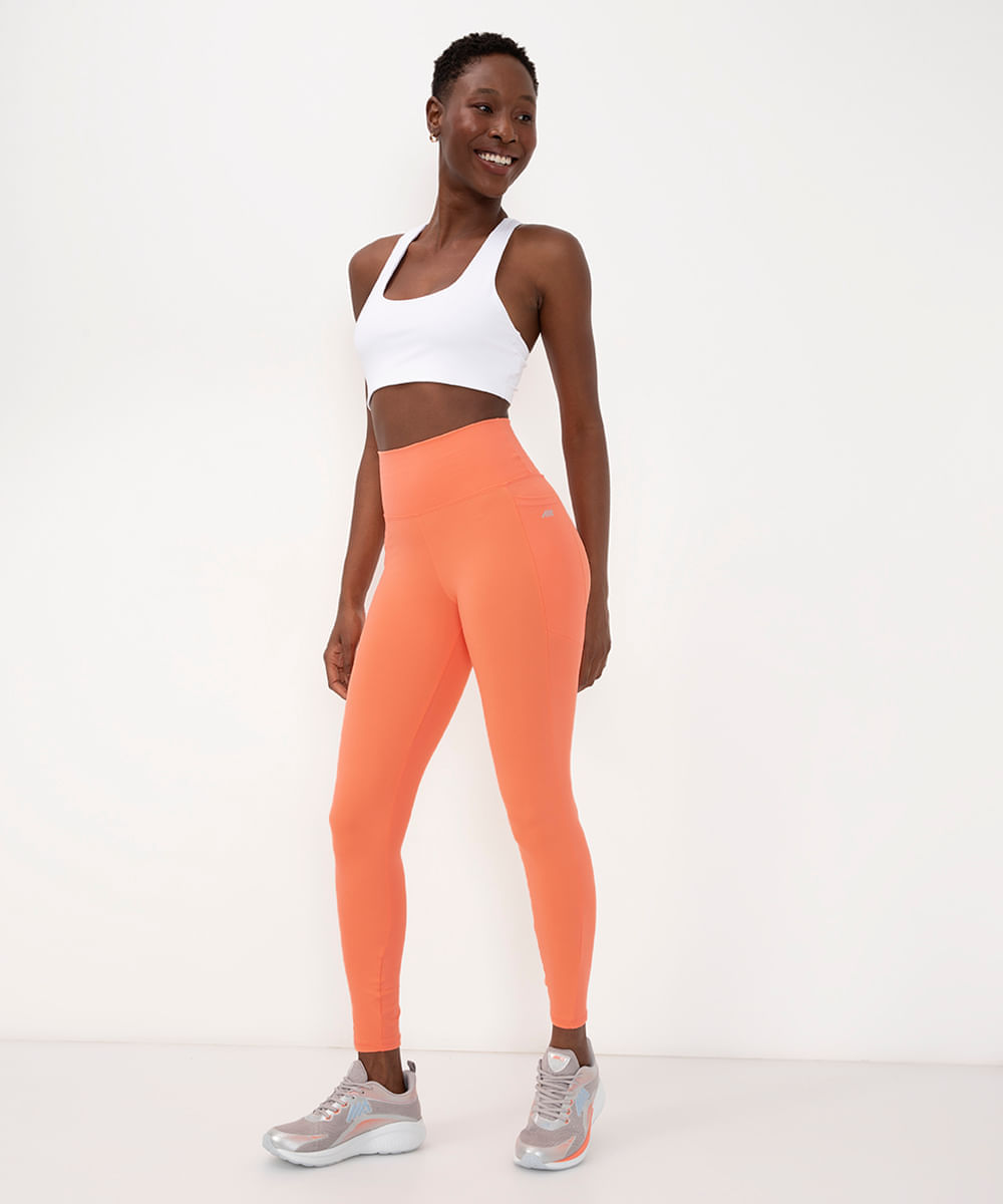 calça legging esportiva com bolso laranja