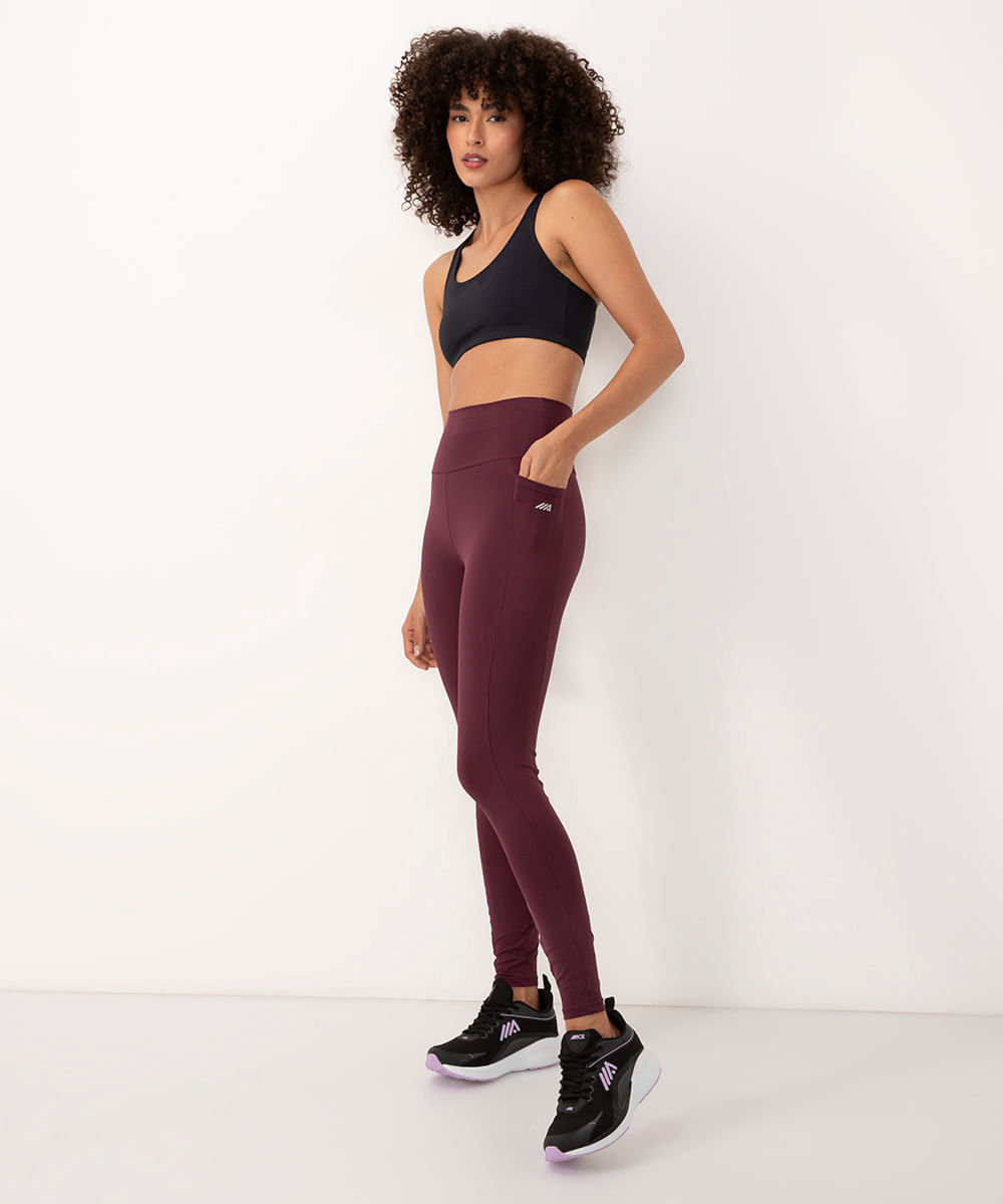 calça legging esportiva com bolso roxa