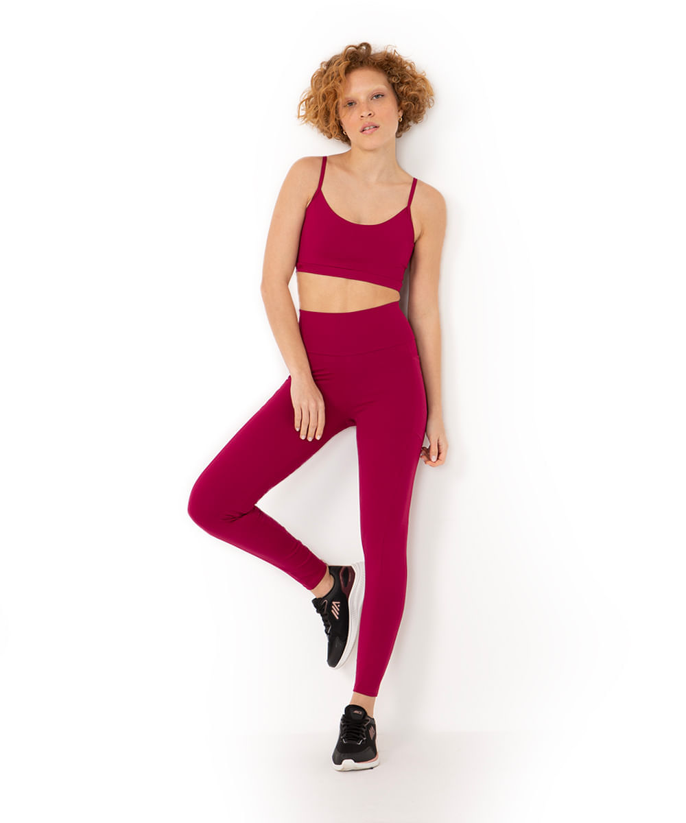 calça legging esportiva com bolso vinho