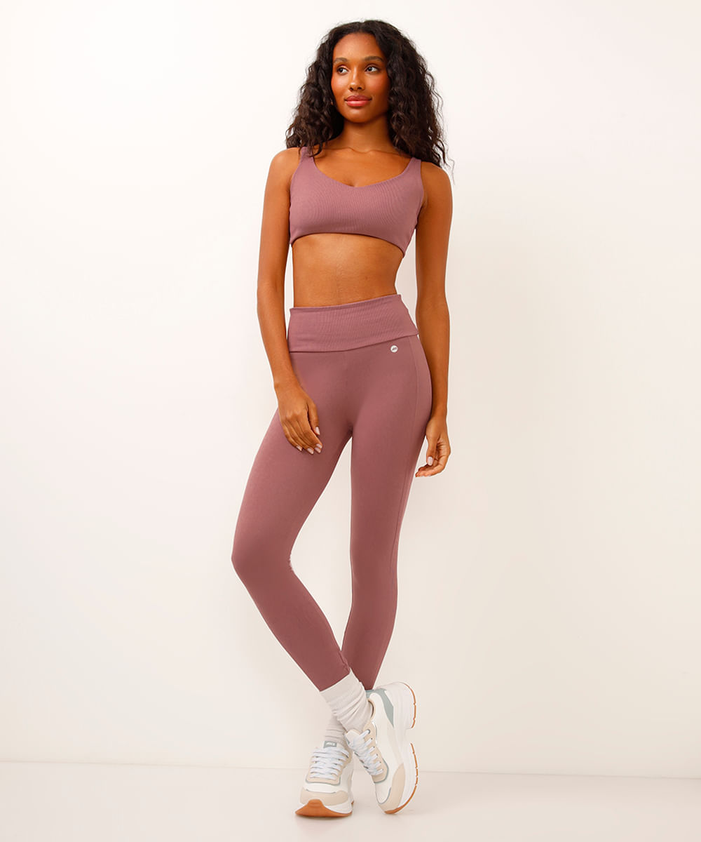 calça legging esportiva com recorte lateral rosa