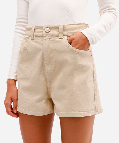 short feminino evasê cintura super alta bege