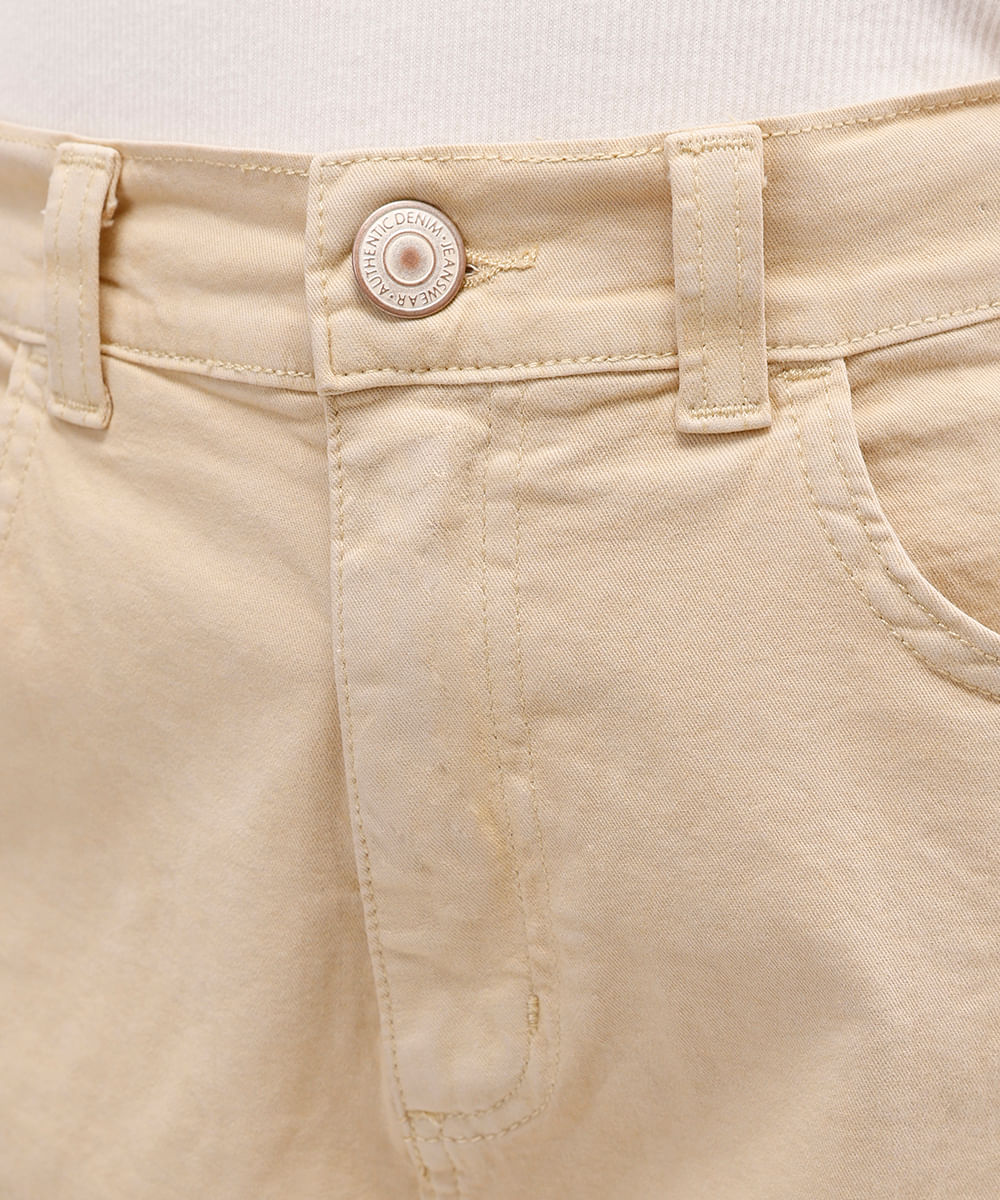 short feminino evasê cintura super alta bege