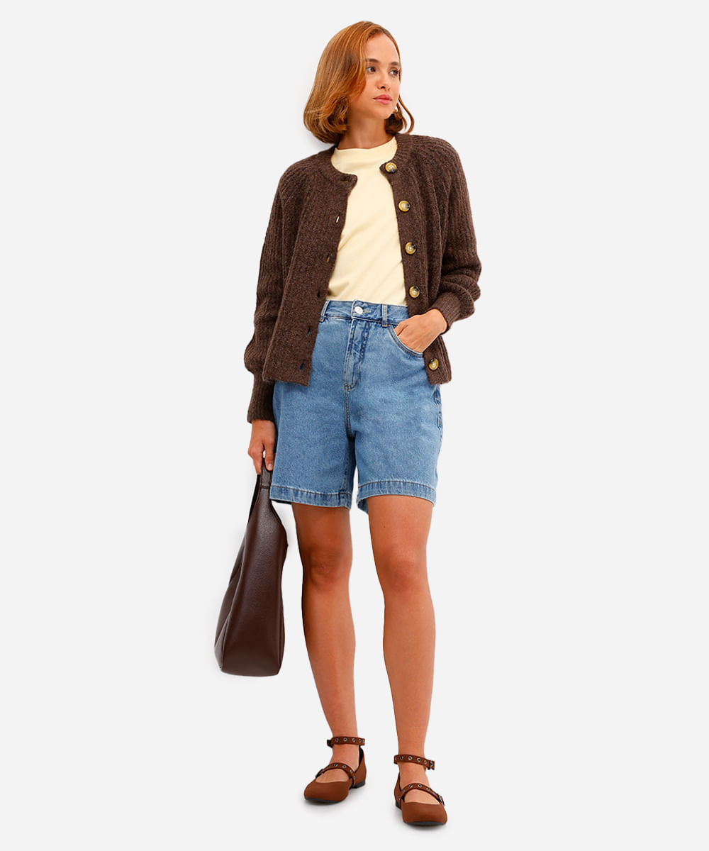 bermuda feminina jeans cintura azul