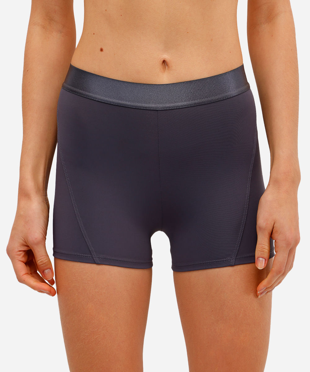 short feminino com recortes esportivo ace cinza