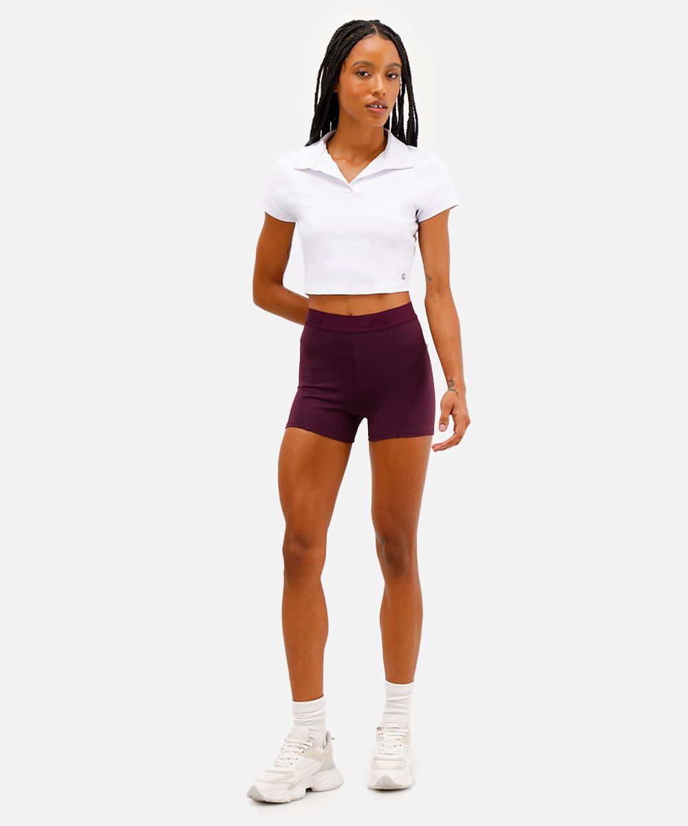 short feminino com recortes esportivo roxo