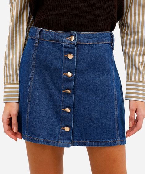 minissaia feminina jeans com botões azul