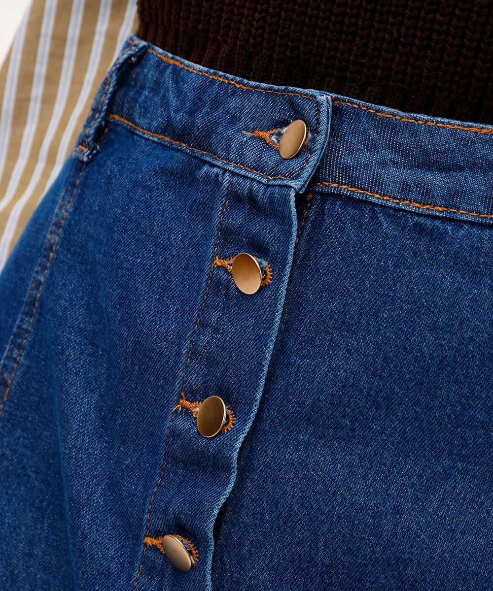 minissaia feminina jeans com botões azul