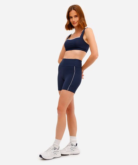 bermuda feminina esportiva com nervura azul