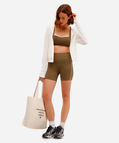 bermuda feminina esportiva com nervura marrom