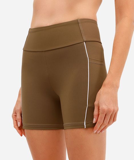 bermuda feminina esportiva com nervura marrom