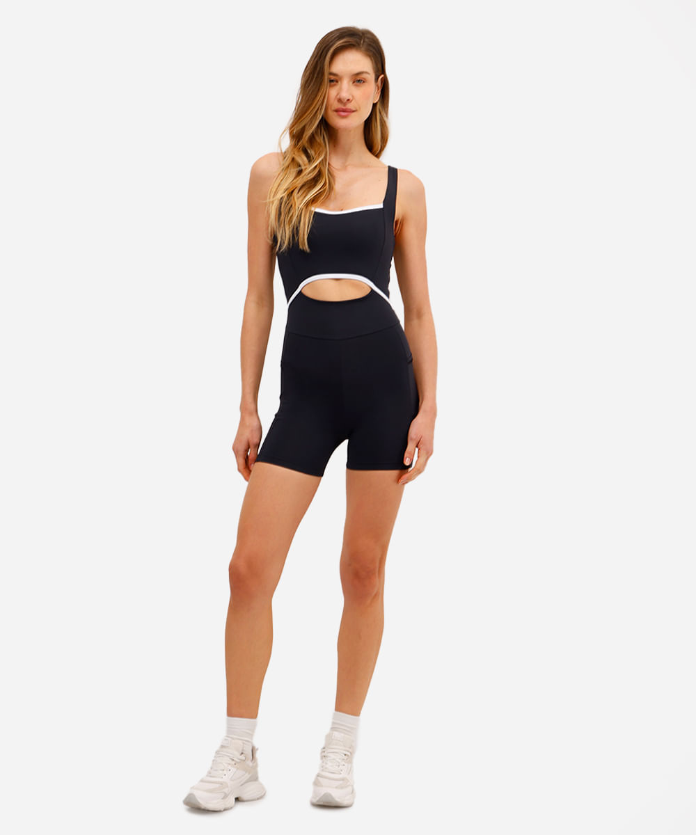 macaquinho feminino esportivo ace de poliamida com recorte preto