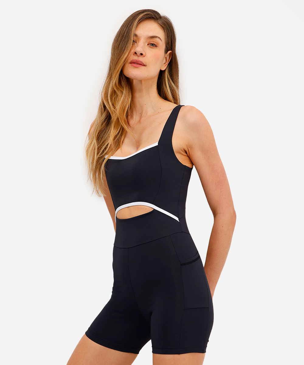 macaquinho feminino esportivo ace de poliamida com recorte preto