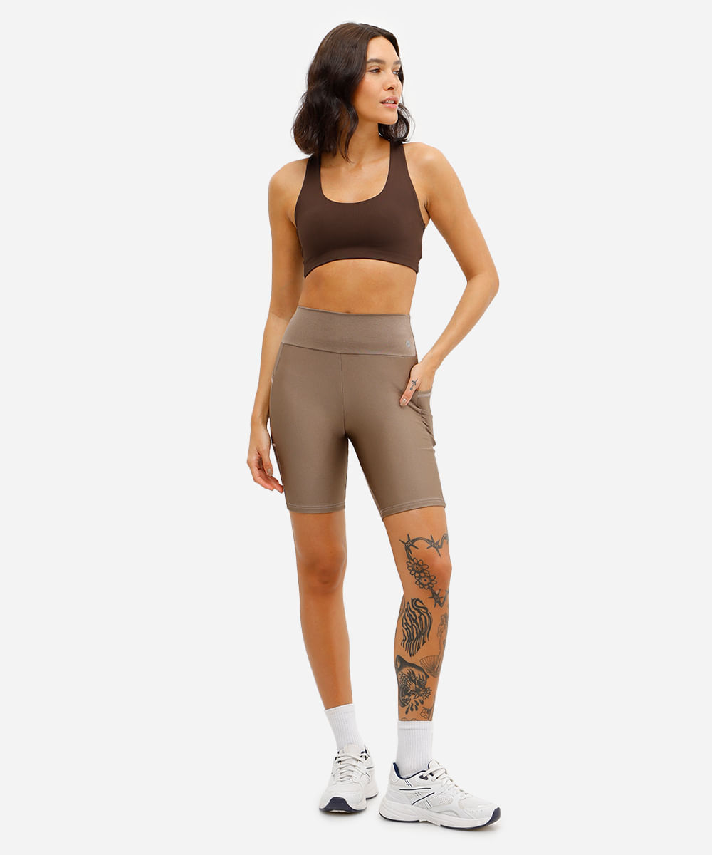 top feminino de poliamida bojo removível nadador esportivo ace marrom