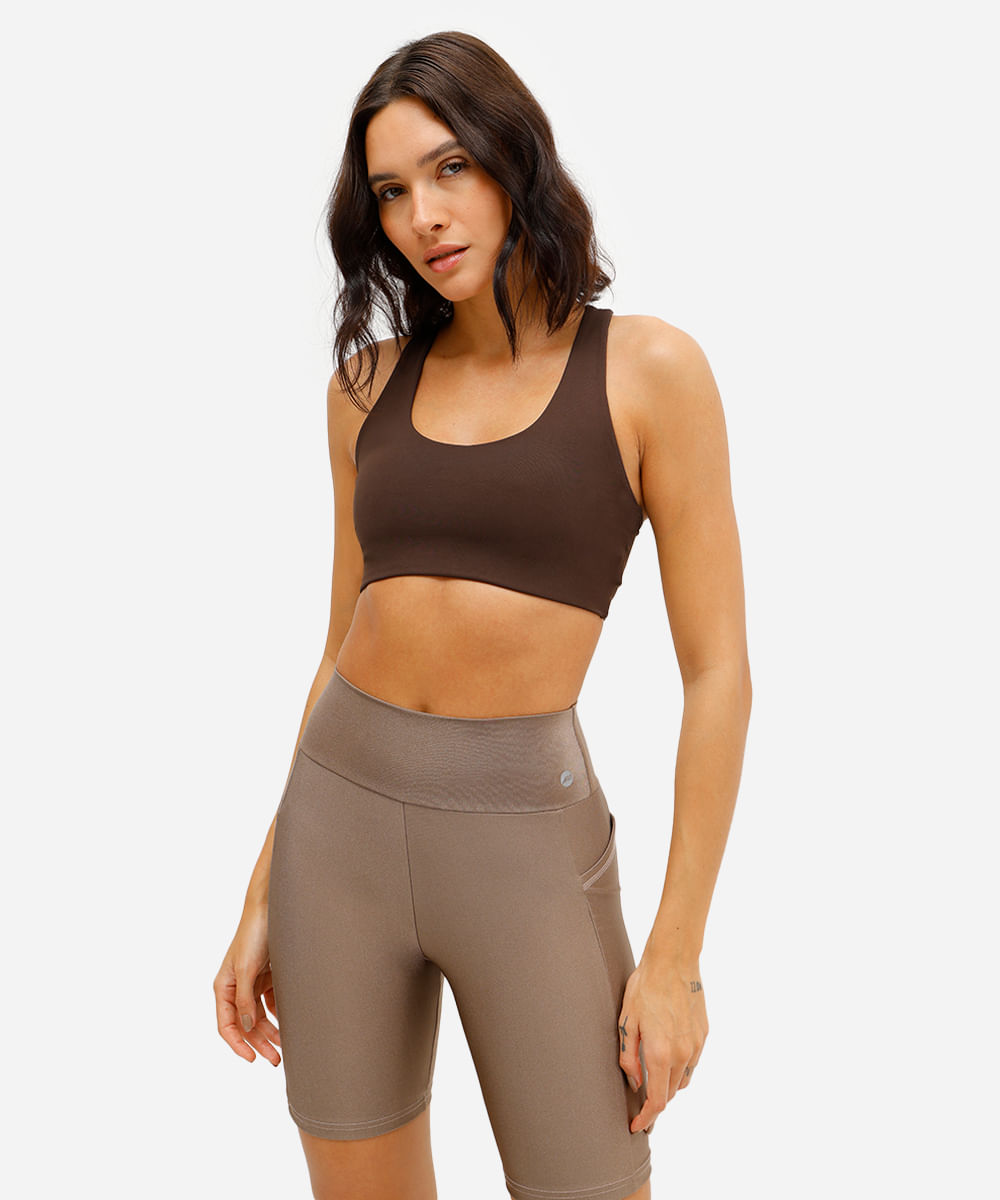 top feminino de poliamida bojo removível nadador esportivo ace marrom