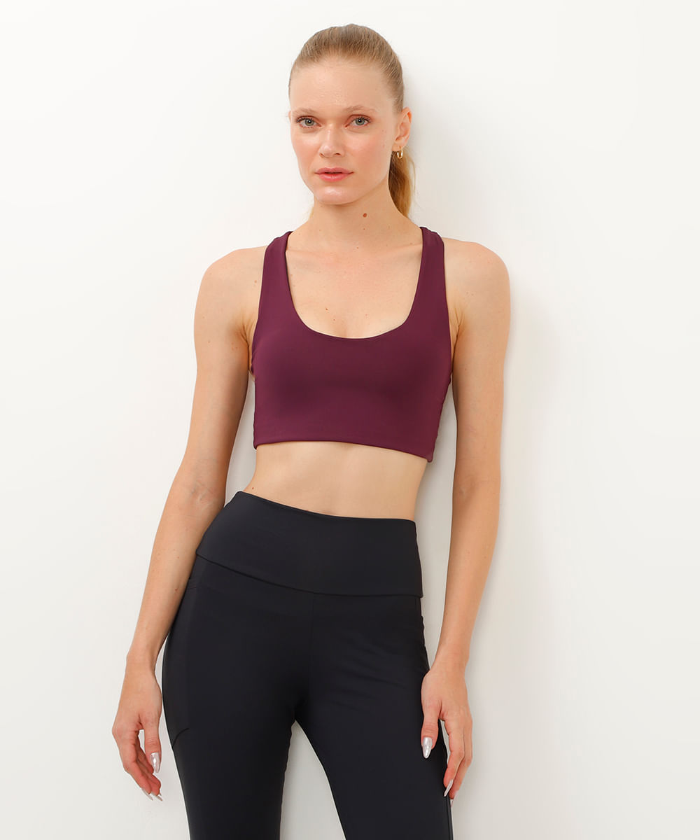 top de poliamida bojo removível nadador esportivo roxo