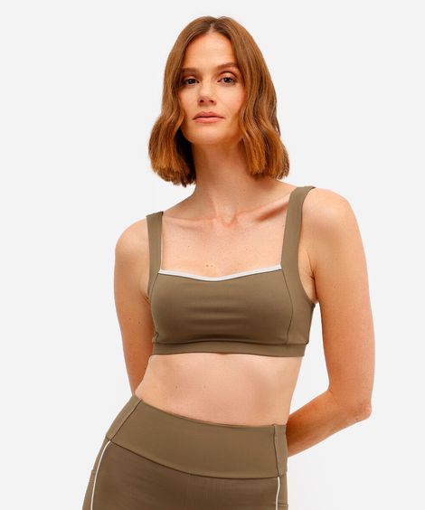 top feminino esportivo ace decote quadrado marrom