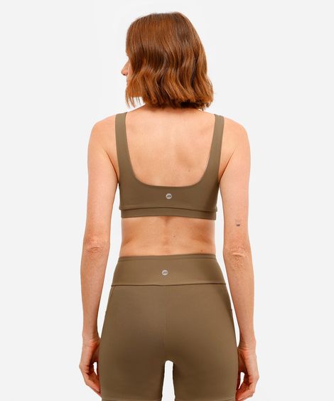 top feminino esportivo ace decote quadrado marrom