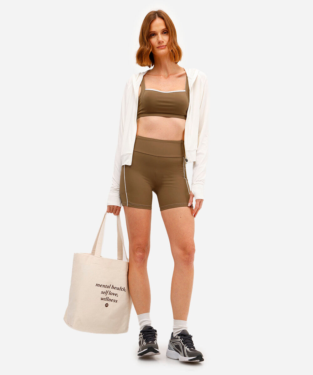 top feminino esportivo ace decote quadrado marrom