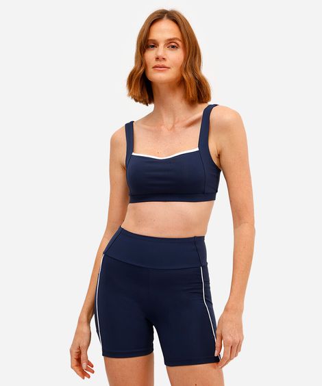 top feminino esportivo decote quadrado azul
