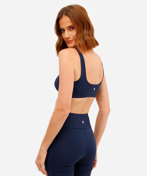 top feminino esportivo decote quadrado azul