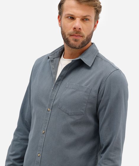 camisa comfort de sarja manga longa azul